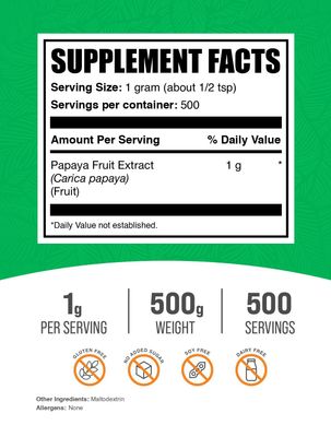 BulkSupplements.com Papaya Fruit Extract Powder - from Carica Papaya, Papaya Extract - for Digestive Support, Papaya Powder - Gluten Free, 1000mg per Serving, 500g (1.1 lbs) (Pack of 1)