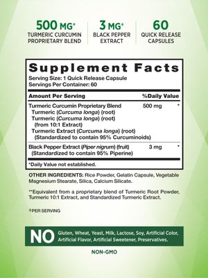 Nature's Truth Turmeric Curcumin with Black Pepper Extract | 500mg | 60 Capsules | Non-GMO and Gluten Free Complex Supplement