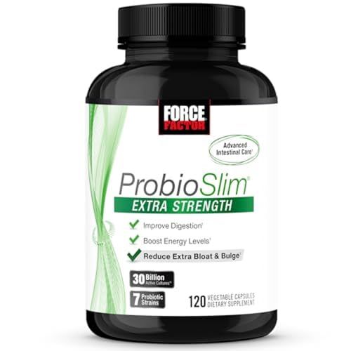 FORCE FACTOR ProbioSlim Extra Strength Probiotics for Women and Men with 30 Billion CFUs of Probiotics for Digestive Health, Bloating Relief, and Gut Health, with Prebiotic Fiber, 120 Capsules