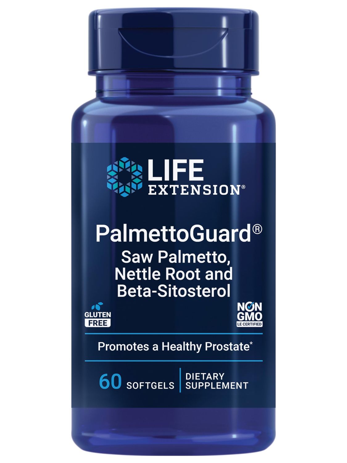 Life Extension PalmettoGuard Saw Palmetto, Nettle Root and Beta-Sitosterol, Supports Healthy Prostate Function &amp; Hormone Metabolism, 160 mg of Saw Palmetto for Men, Gluten-Free, Non-GMO, 60 softgels