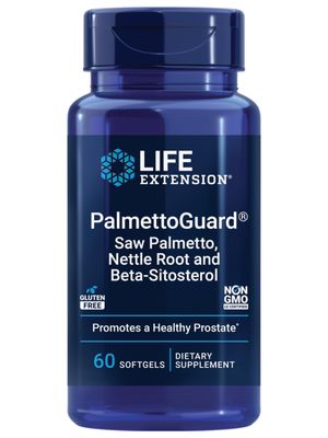 Life Extension PalmettoGuard Saw Palmetto, Nettle Root and Beta-Sitosterol, Supports Healthy Prostate Function &amp; Hormone Metabolism, 160 mg of Saw Palmetto for Men, Gluten-Free, Non-GMO, 60 softgels