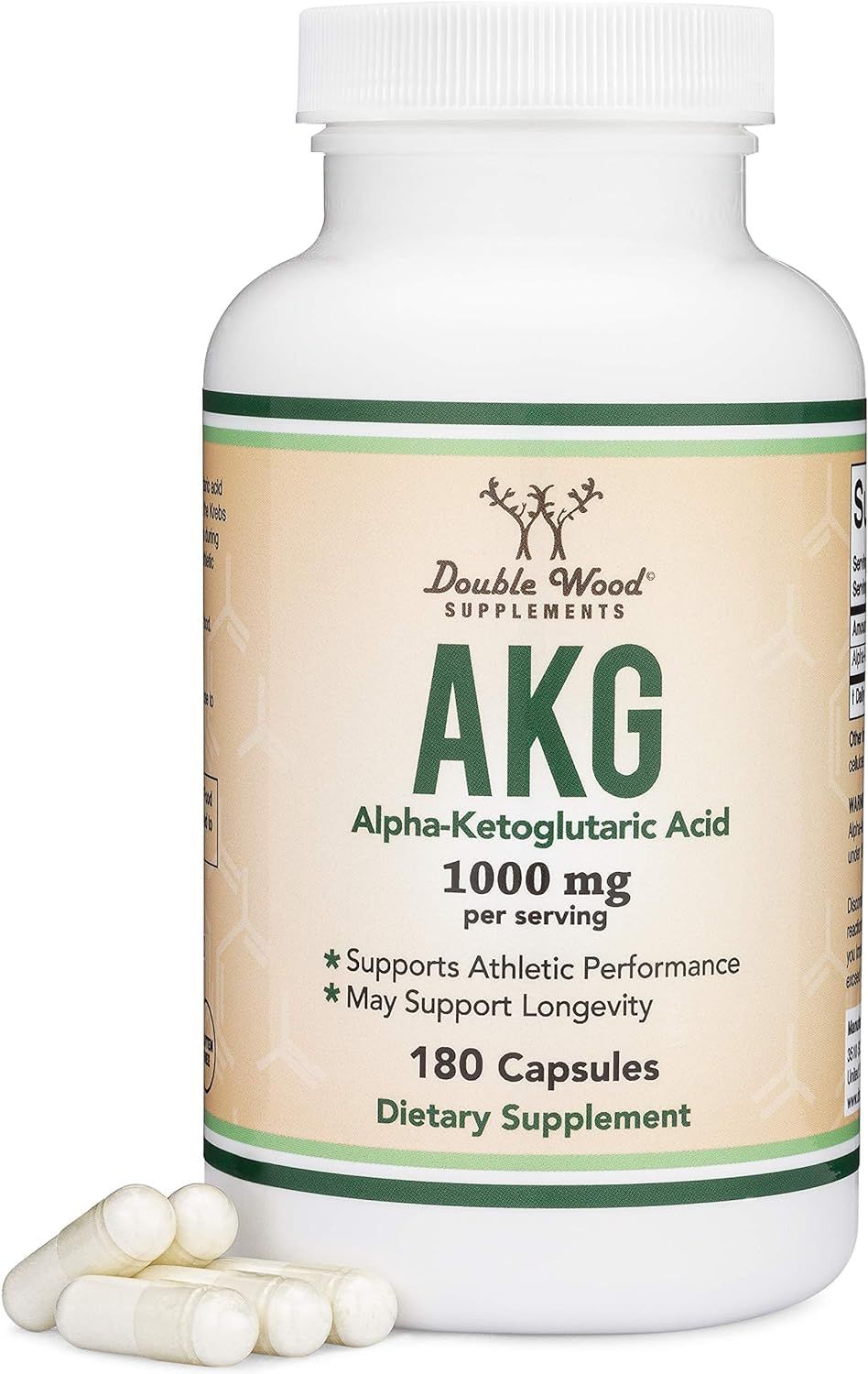 AKG Supplement (Alpha Ketoglutaric Acid) 1,000mg Per Serving (180 Capsules) Different and May Be More Effective Than AAKG (Recently Studied for Healthy Aging Properties) Gluten Free by Double Wood
