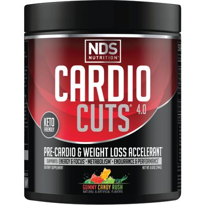 Cardio Cuts NDS Nutrition 4.0 Pre Workout Supplement - Advanced Weight Loss and Pre Cardio Formula with L-Carnitine, CLA, MCTs, L-Glutamine, and Safflower Oil - Gummy Rush (40 Servings)