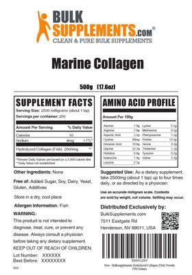 BulkSupplements.com Marine Collagen Powder - Collagen Supplement, Hydrolyzed Collagen Powder, Marine Collagen Peptides Powder - Gluten Free, 2500mg per Serving, 500g (1.1 lbs) (Pack of 1)