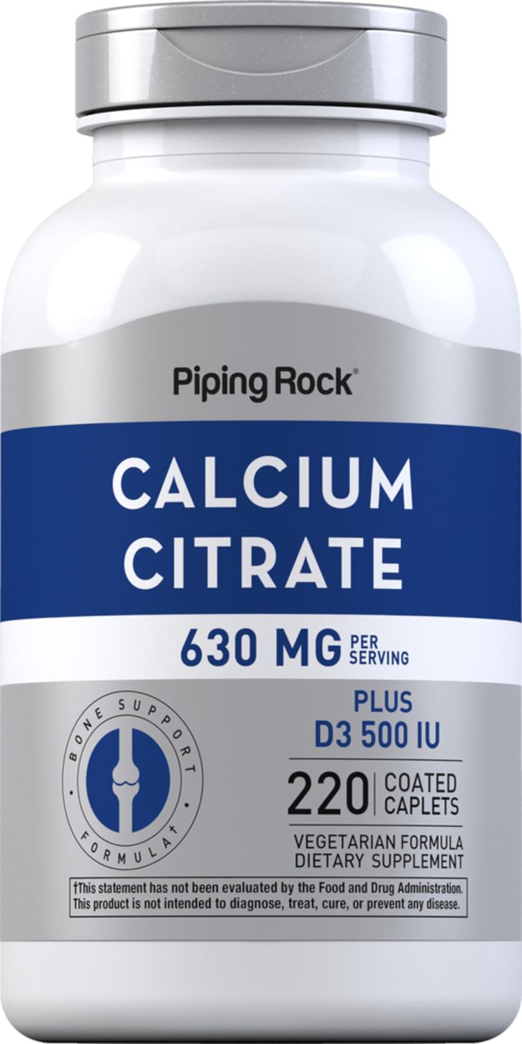 Piping Rock Calcium Citrate with Vitamin D3 | 630 mg | 220 Caplets | Non-GMO, Gluten Free Supplement