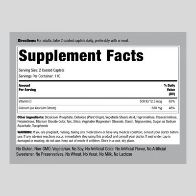 Piping Rock Calcium Citrate with Vitamin D3 | 630 mg | 220 Caplets | Non-GMO, Gluten Free Supplement