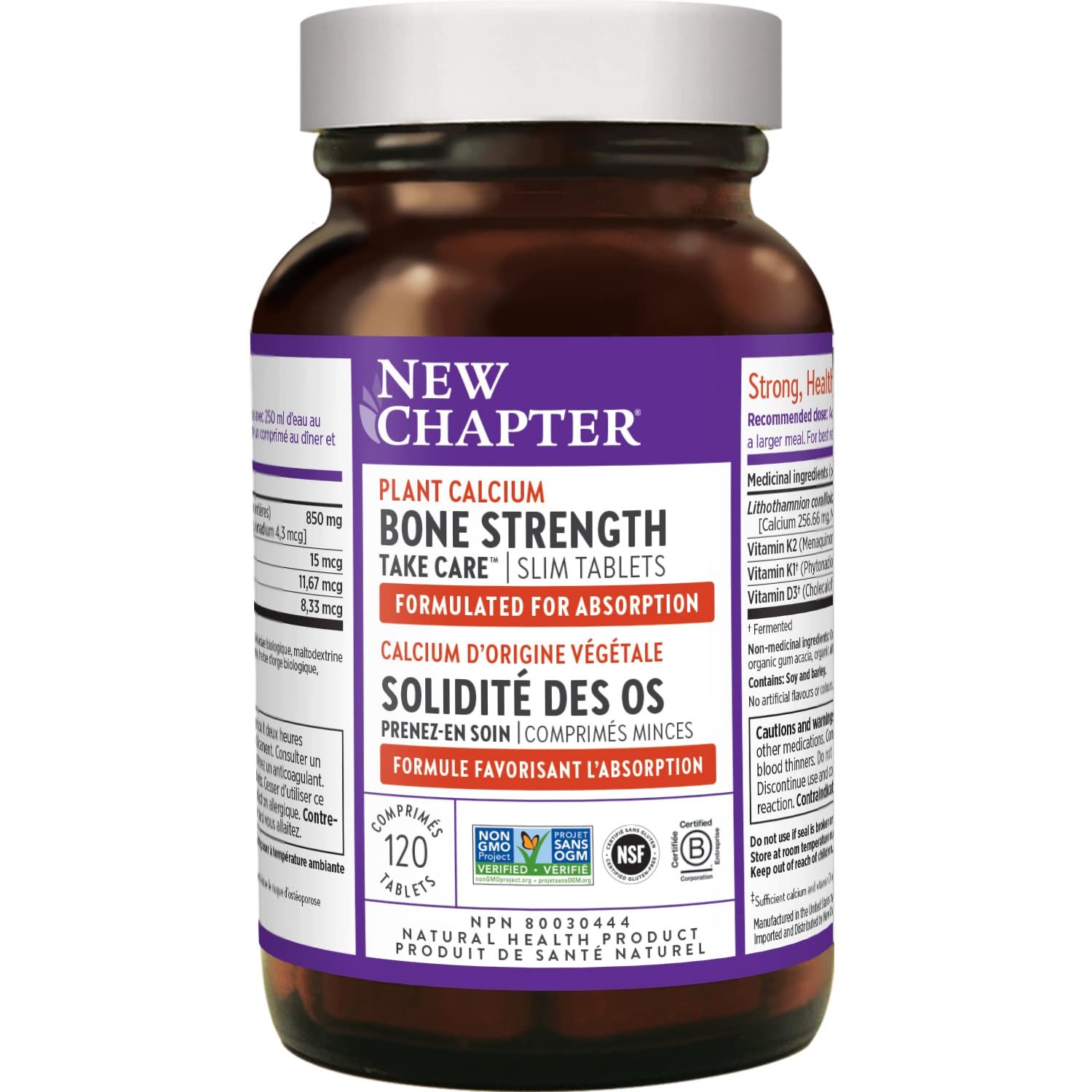 New Chapter Calcium Supplement - Bone Strength Organic Plant Calcium with Vitamin K2 + D3 + Magnesium, Vegetarian, Gluten Free - 120 count (40 day supply)