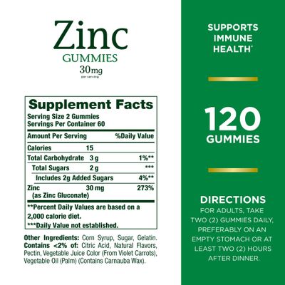 Nature's Bounty Zinc Gummies, Immune Support Gummies, Supports Skin &amp; Antioxidant Health, Mixed Berry, 30mg, 120 Count