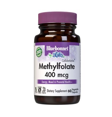 Bluebonnet Nutrition CellularActive Methylfolate 400 mcg - Formulated with Quatrefolic - for Energy, Mood, and Prenatal Health - Vegan, Gluten-Free, Non-GMO, and Kosher - 60 Capsules - 60 Servings