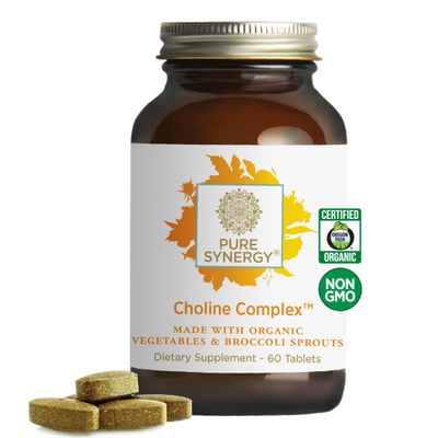 PURE SYNERGY Choline Complex | Vegan Choline Supplement Made with Organic Whole Foods | Non-GMO Bioavailable Choline Complex | for Pregnancy, Brain, and Liver Health (60 Tablets)