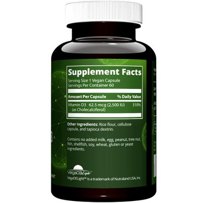 MRM Nuturition Vegan Vitamin D3 2,500 IU | Bone + Immune Health | Made from lichens | Supports Calcium Absorption | Vegan + Vegetarian Friendly | 60 Servings
