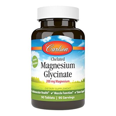 Carlson - Chelated Magnesium, 200 mg - Superior Absorption, Heart &amp; Muscle Function, Bone Support, 90 tablets