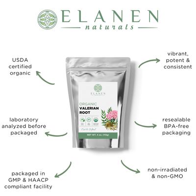 Organic Valerian Root 4 oz. (113g), USDA Certified Organic Valerian Root Herb, Valerian Root Tea, Valeriana Tea, Te De Valeriana Para Dormir, Valarian Officinalis Roots Whole Loose Leaf, Cut &amp; Sifted