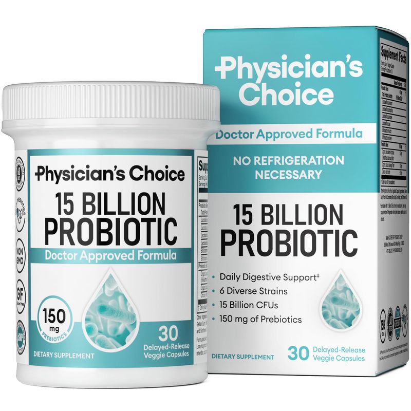 Physician&#39;s CHOICE Beginner Probiotics 15 Billion CFU - 6 Diverse Strains &amp; Organic Prebiotics, Designed for Overall Digestive Health and Supports Occasional Constipation, Diarrhea, Gas &amp; Bloating