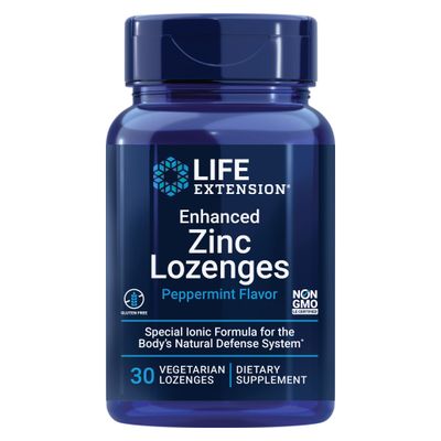 Life Extension Enhanced Zinc Lozenges, zinc Acetate, Optimal Immune Support, Strong Immune Response, Ionic zinc, Non-GMO, Gluten-Free, Vegetarian, 30 lozenges