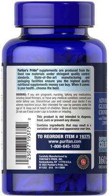 Puritan's Pride Advanced Glucosamine Chondroitin MSM With Vitamin D3 50mcg (2000 IU), Dietary Supplement for Joint Health, 5 Month Supply, 160 Coated Tablets