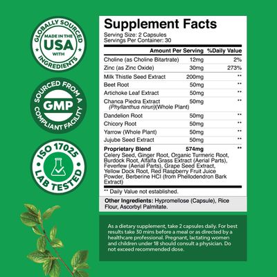 Milk Thistle Liver Support Supplement - Herbal Liver Supplement with Silymarin Milk Thistle Extract Dandelion Root Artichoke Extract Choline Bitartrate Berberine and Chicory Root for Liver Cleanse