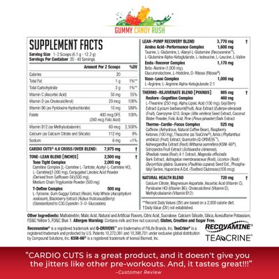 Cardio Cuts NDS Nutrition 4.0 Pre Workout Supplement - Advanced Weight Loss and Pre Cardio Formula with L-Carnitine, CLA, MCTs, L-Glutamine, and Safflower Oil - Gummy Rush (40 Servings)