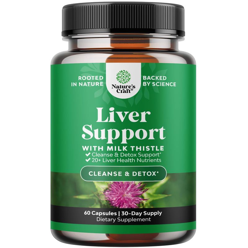 Milk Thistle Liver Support Supplement - Herbal Liver Supplement with Silymarin Milk Thistle Extract Dandelion Root Artichoke Extract Choline Bitartrate Berberine and Chicory Root for Liver Cleanse