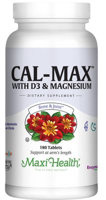 Maxi Health Calcium Magnesium Supplement with Vitamin D3 and Boron - Kosher Bone Health &amp; Nighttime Formula, Calcium Citrate CalMag &amp; Vitamin D (180 Tablets)