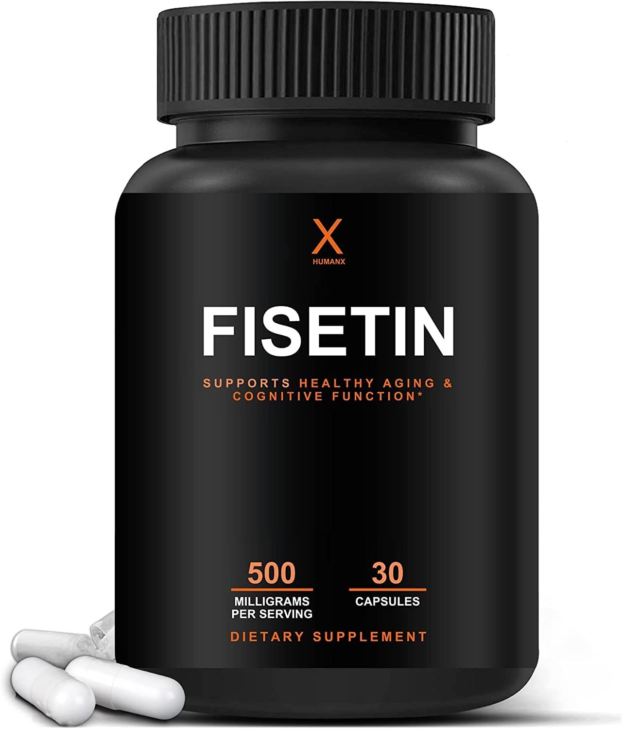 HUMANX Fisetin 500mg - 98% Pure Fisetin Supplement - Powerful Serving Size (Similar to Apigenin, Luteolin, Quercetin) Senolytic Activator - Natural Polypheonols - USA Made, Non-GMO Fisetin Capsules