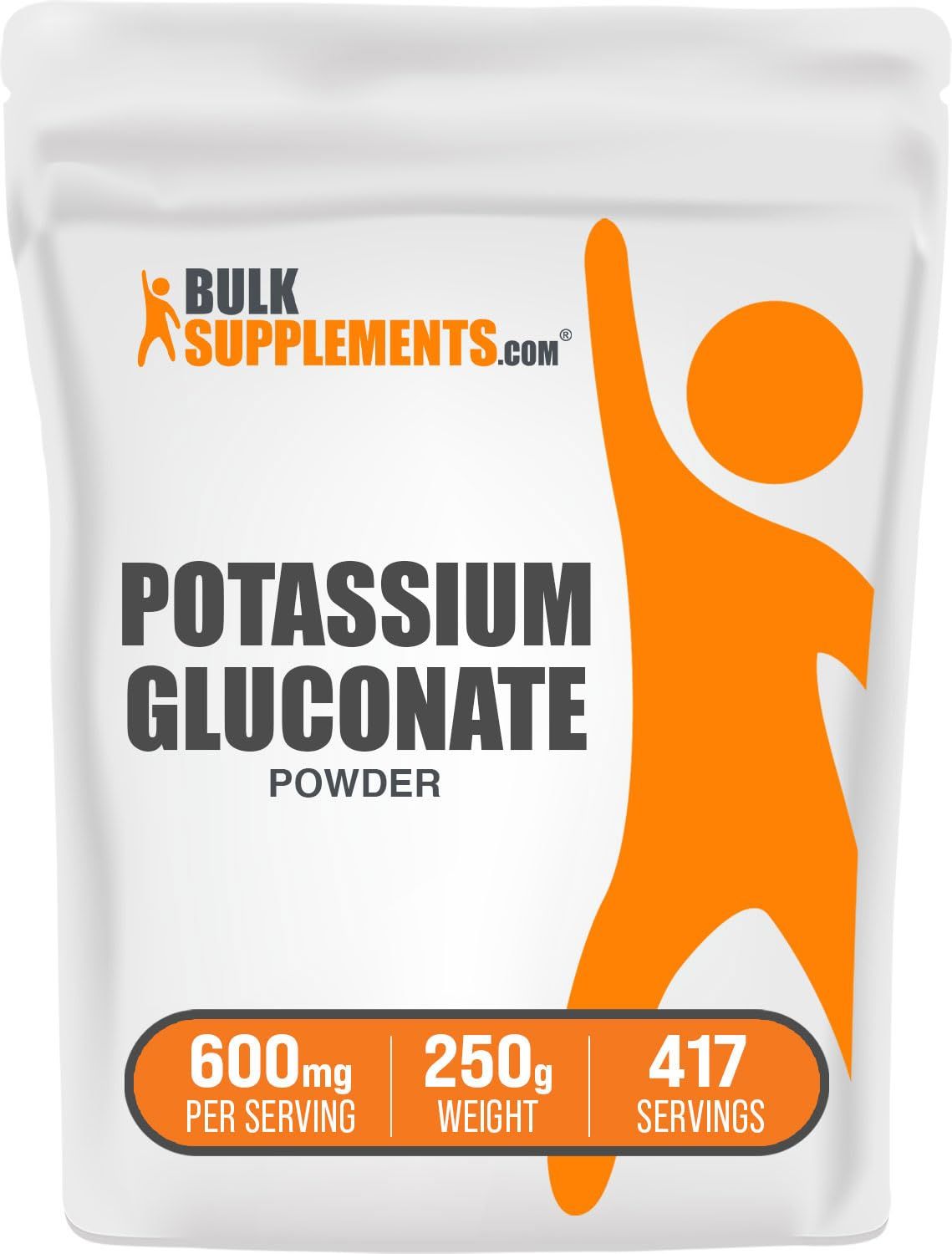 BulkSupplements.com Potassium Gluconate Powder - Potassium Supplement, Potassium Gluconate Supplement, Potassium Powder - Gluten Free, 600mg per Serving (84mg Potassium), 250g (8.8 oz)