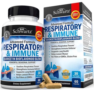 Respiratory &amp; Immune Lung Support Supplement with Quercetin, Vitamin D &amp; Cordyceps, Helps Soothe Respiratory Tissues While Loosening Mucus, Lung Health Vitamins for Women &amp; Men, 60 Capsules