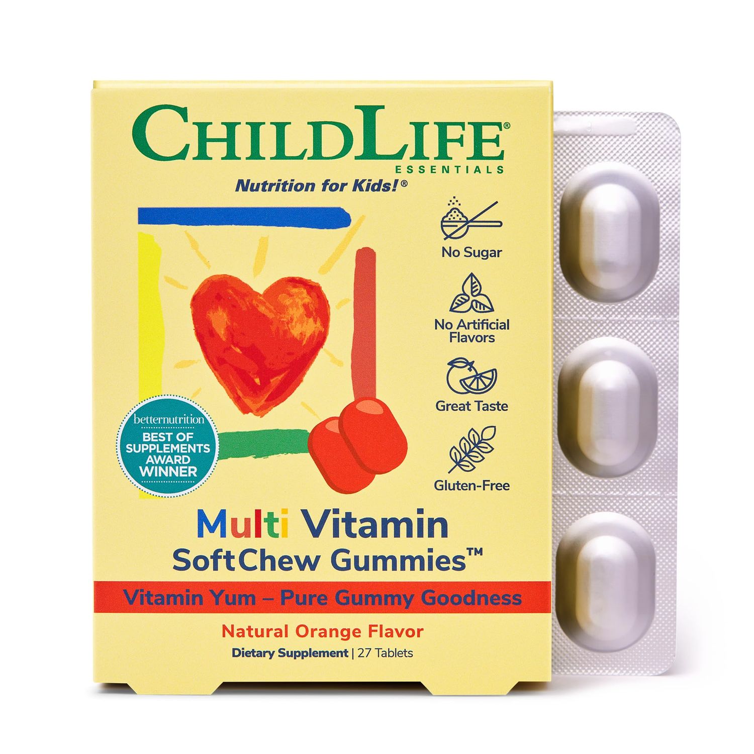 CHILDLIFE ESSENTIALS Kids Multivitamin SoftChew Gummies - Kids Vitamins, Multivitamin for Kids, Multivitamin Gummies, Toddler Vitamins, Kids Chewable Vitamin, Sugar Free - Natural Orange, 27 Tablets