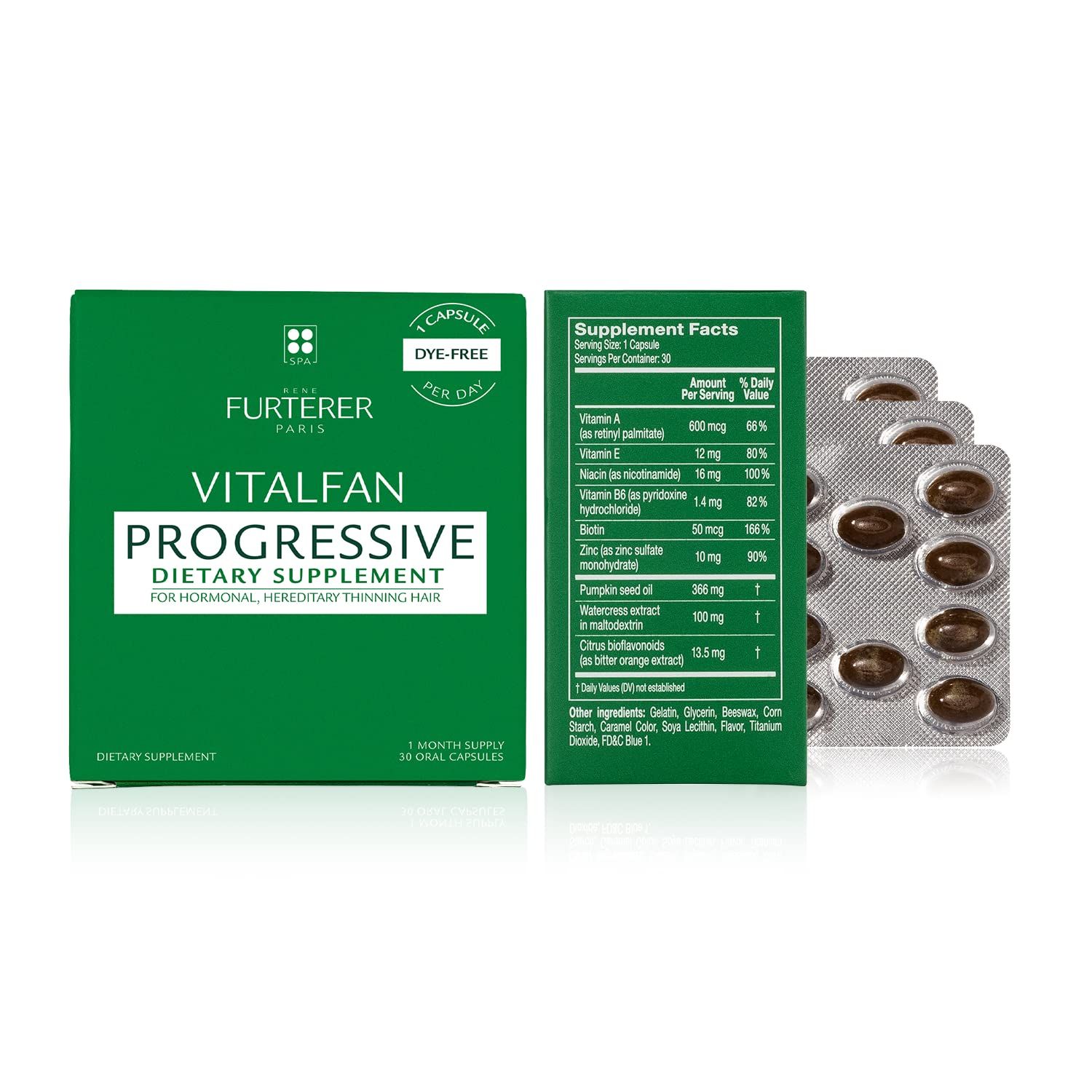 Rene Furterer VITALFAN Progressive Dietary Supplement - Hereditary &amp; Hormonal , Plant-Based, Biotin, Drug Free, Dye Free 30 ct.