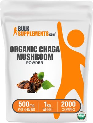 BulkSupplements.com Organic Chaga Mushroom Powder - Chaga Mushroom Organic, Chaga Mushrooms Powder - Mushroom Supplement, Vegan &amp; Gluten Free, 500mg per Serving, 1kg (2.2 lbs) (Pack of 1)