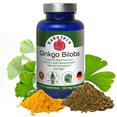 RaDoTech Ginkgo Biloba Support Brain Function, Supplements for Memory and Focus, Natural Antioxidant-Rich, Promotes Overall Health, 120 Vegetarian Capsules, GMP