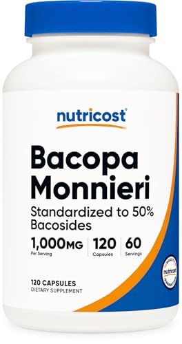Nutricost Bacopa Monnieri 1,000mg, 120 Capsules (60 Servings) - Non-GMO, Gluten Free, and Vegetarian Friendly