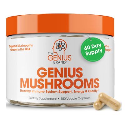 Genius Mushroom Supplement - Lions Mane, Cordyceps, Reishi - Brain Nootropic for Energy, Focus, Overall Wellness, &amp; Immune Support, 180 Veggie Pills
