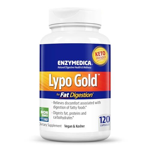 Enzymedica Lypo Gold, Digestive Enzymes for Fat Digestion, Offers Fast Acting Gas &amp; Bloating Relief, 120 Count