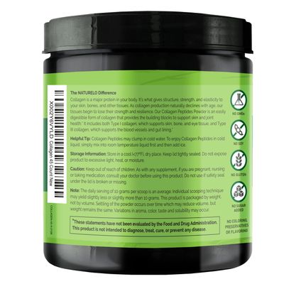 NATURELO Collagen Peptide Powder, Hydrolyzed Collagen Type I &amp; III, Skin Hair &amp; Joint Health - Unflavored, 16 Ounces | 45 Servings