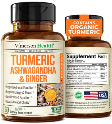 Turmeric Curcumin &amp; Ashwagandha Supplements with Black Pepper. 95% Curcuminoids. Joint Support Supplement with Organic Tumeric, Ginger &amp; Bioperine. Aids Joint Health, Energy, Mood &amp; Overall Well-Being