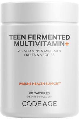 Codeage Teens Daily Multivitamin Supplement, 25+ Vitamins &amp; Minerals for Teenage Boys &amp; Girls, Organic Whole Foods Vitamins for Teenagers, Vitamin A, B, C, D, E, K, Omega-3, 60 Ct