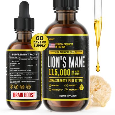 Lions Mane Supplement - Daily Mushroom Supplement for Memory, Focus &amp; Clarity - Brain Booster - Lions Mane Tincture for Natural Immune Support - Vegan, Organic - 4 Fl oz