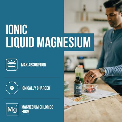 Liquid Magnesium | 8 oz - Ionic Magnesium Chloride, Highest &amp; Fastest Absorption - Calm Mood, Sleep, Muscle Cramps &amp; Spasms, Natural Laxative - Vegan, Glass Bottle (96 Servings)