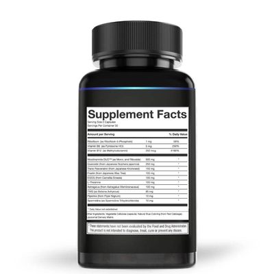 Anti-Aging Supplement NAD+ Complex AEON with Nicotinamide Duo, Fisetin, Quercetin, Resveratrol, TMG, Spermidine, Astragalus, L-Theanine, and More.