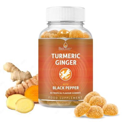 BeLive Turmeric Curcumin with Black Pepper &amp; Ginger - 500 mg of Turmeric and Ginger Supplement for Immune Support, Healthy Skin, and Joint Health - Tropical Flavor | 60 Count