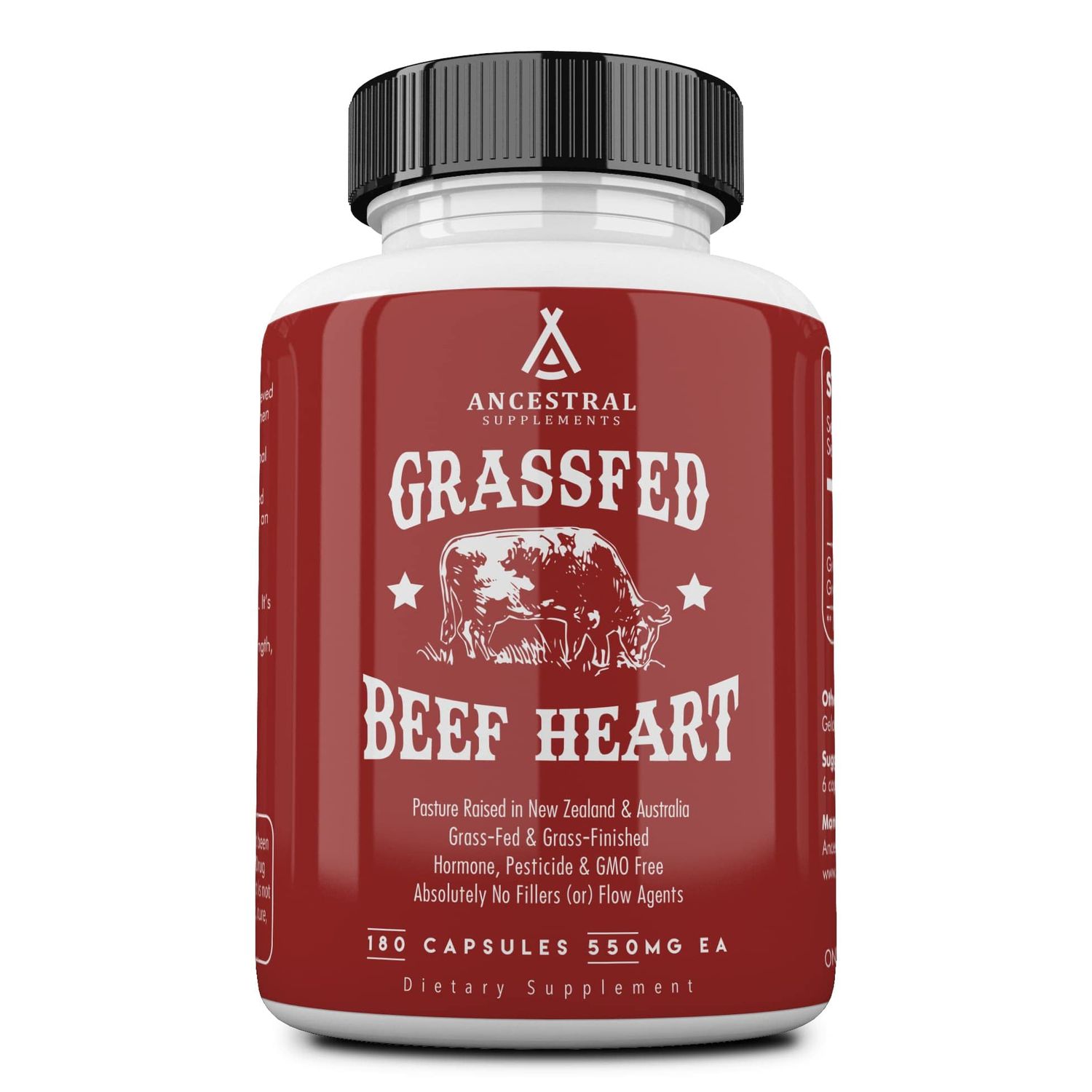 Ancestral Supplements Grass Fed Beef Heart Supplement, 3300mg, CoQ10 Supplement with Grass Fed Beef Liver, Supports Energy, Immune, Heart and Mitochondrial Health, Non GMO, 180 Capsules