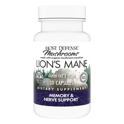 Host Defense Mushrooms Lion&#39;s Mane - Brain Health Support Supplement - Mushroom Supplement to Support Focus &amp; Memory Function - Immune &amp; Nervous System Support Supplement - 30 Capsules (15 Servings)*