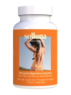 Solluna by Kimberly Snyder Feel Good Digestive Enzymes Digestion &amp; Nutrient Absorption Aid for Stomach Pain, Gas &amp; Bloating - Multi-Enzymes Lipase, Amylase, Protease, Cellulase, &amp; Galactosidase