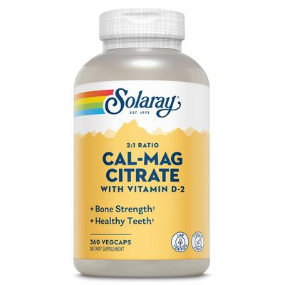 Solaray Calcium Magnesium Citrate 2:1 Ratio with Vitamin D2, Healthy Bone, Muscle &amp; Nerve Support, 60 Serv, 360 VegCaps