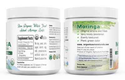 Certified Organic Moringa Leaf Powder-8Oz. USDA Certified Organic. Naturally boosts Energy, Metabolism & Immunity. 100% Pure and Raw. Green Whole Superfood. No GMO, Gluten Free.