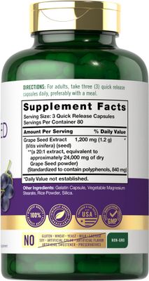 Carlyle Grape Seed Extract 24,000 mg Equivalent 240 Capsules | Maximum Strength Standardized Extract | Non-GMO, Gluten Free