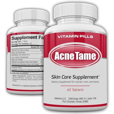 Acnetame Acne Pills- Acne Tame Supplement- Clear Skin Vitamins Pill for Oily Skin Treatment, Hormonal Blemishes, Anti Spots &amp; Cystic Acnes Supplements for Women, Men, Teens &amp; Adults- 60 Oral Tablets