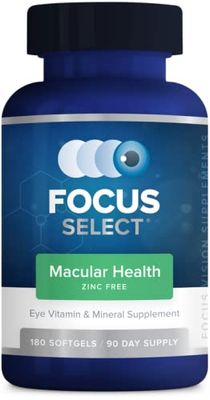 Focus Vitamins | Focus Select Zinc Free Formula | 180 Softgel Capsules | AREDS2 Based Formula | Eye Vitamin &amp; Supplement | Support for Macular Generation | Easy to Swallow Pill
