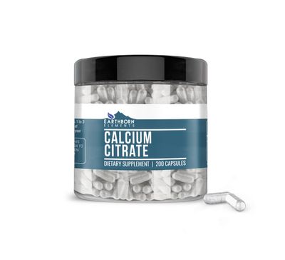 Earthborn Elements Calcium Citrate 200 Capsules, Pure &amp; Undiluted, No Additives